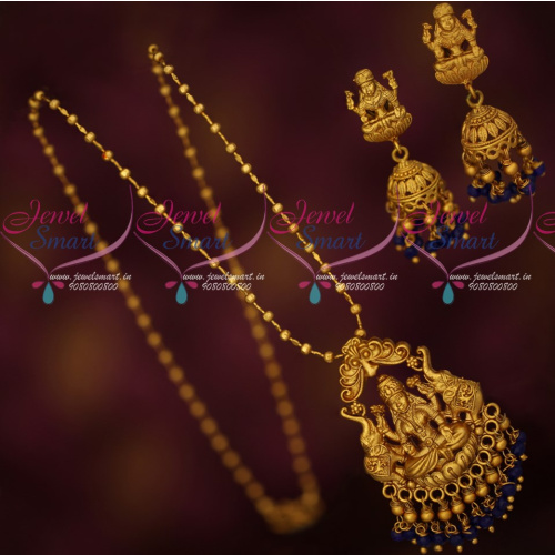 PS17725 Sapphire Blue Temple Traditional Jewellery Pendant Jhumka Crystal Bead Drops