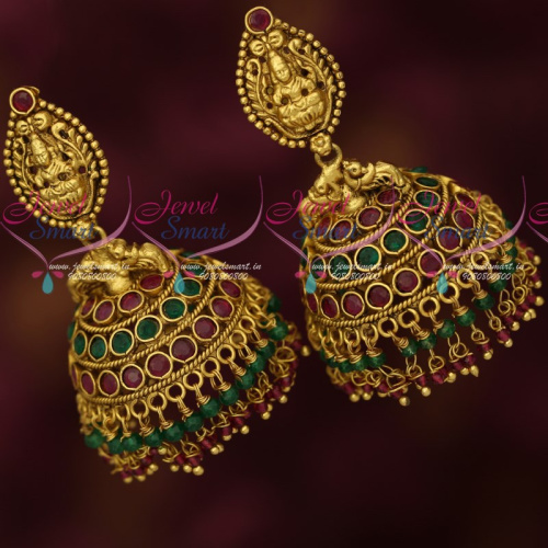 J17604 Antique Gold Plated Jewellery Temple Jhumka Double Layer Crystal Drops Shop Online