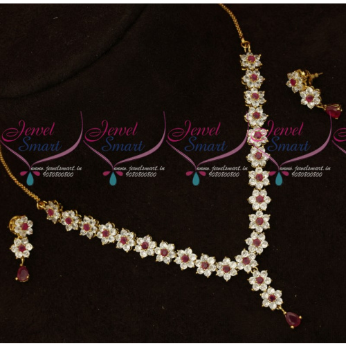 NL17758 Delicate Floral Traditional Design Ruby White Short Necklace Set Gold Plated Online