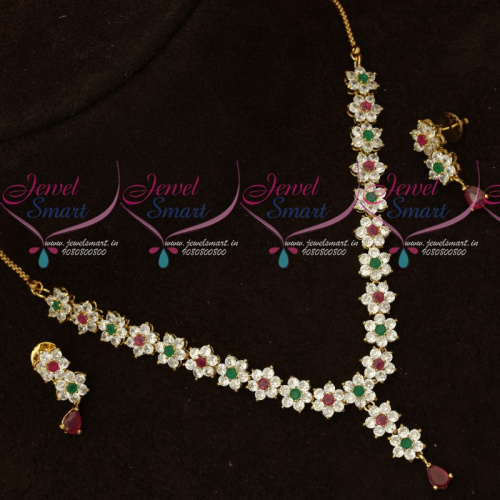 NL17759 Multi Colour Delicate Floral Traditional Design Short Necklace Set Gold Plated Online