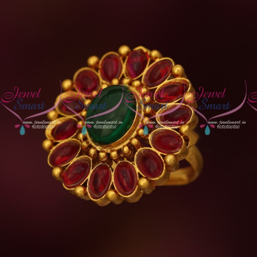 F18273 Ruby Emerald Stones Low Price Adjustable Finger Rings Matte Reddish Gold Plated