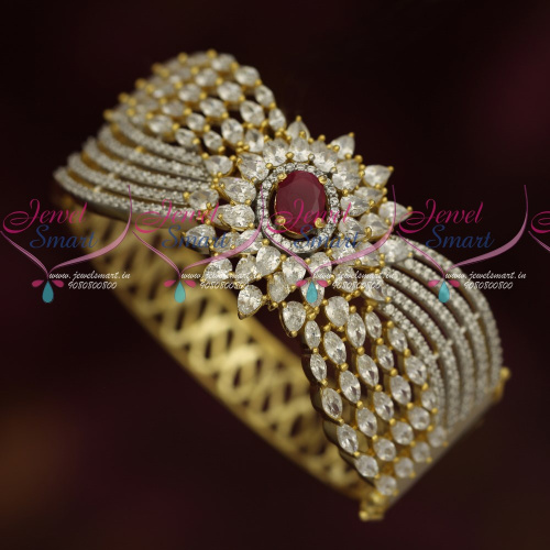 B18209 Floral Design High Quality AD Stones Clip Open Kada Imitation Bracelet Online