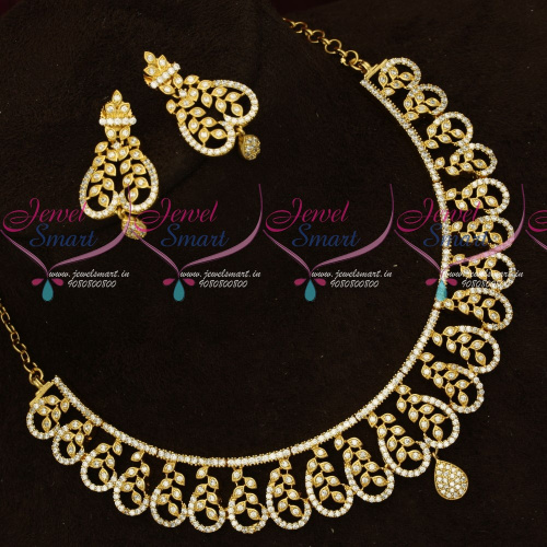 NL18147 AD Sparkling White Stones Fancy Design Necklace Set Imitation Jewellery Online
