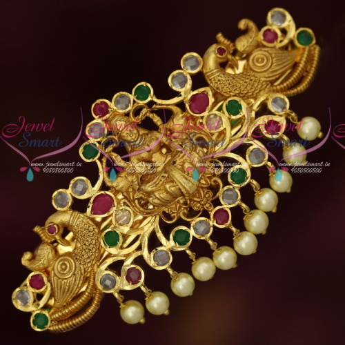 H18192 Polki AD Multi Colour Stones Temple Matte Gold Plated Hair Clips Online