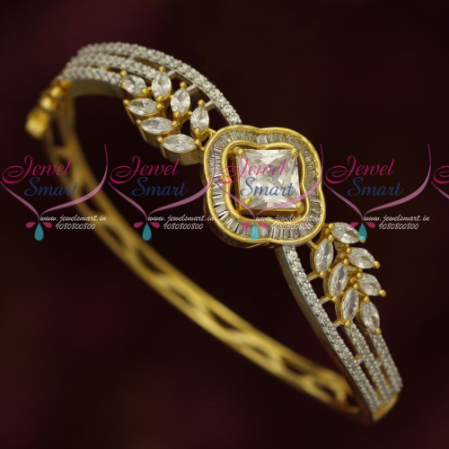 B18214 White Stones American Diamond Fashion Jewellery Kada Bracelets Clip Open