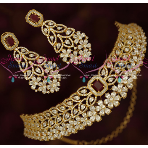 NL18231 Gold Plated Wedding Jewellery Designs Dazzling AD Stones Gold Plated Choker Necklace