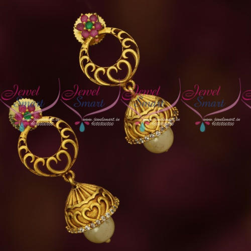 J18221 Trendy Design Antique Matte AD Jhumka Earrings Womens Jewellery Online