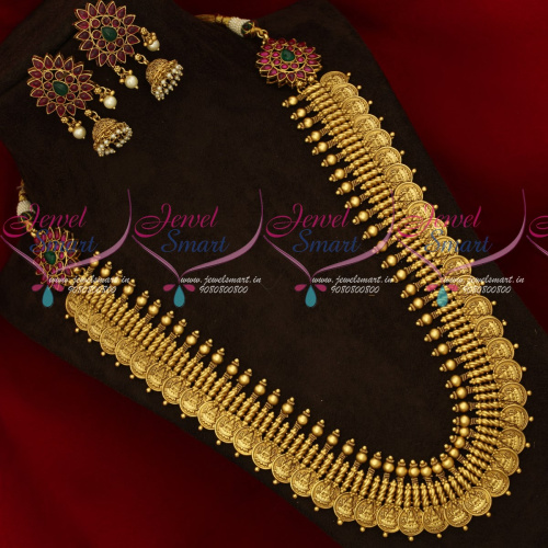 NL18293 South Indian Traditional Coin Broad Gold Design Antique Haram Bridal Jewellery Collections