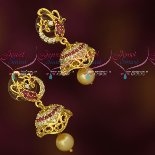 J18020 Stylish Peacock Design Small Jhumka Earrings Latest AD Fashion Jewellery