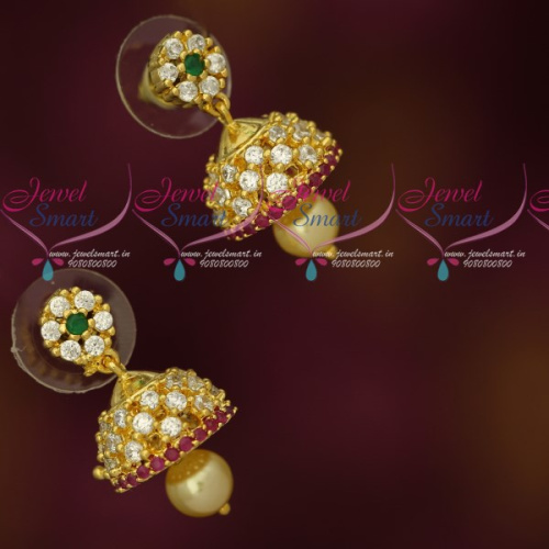J18021 Small Size AD Jhumkas Latest Design Low Price Earrings