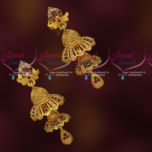 J18024 Double Step Fancy Jhumka AD Stones Jewellery Latest Trendy Collections Online