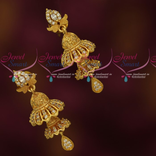 J18025 Double Step Fancy Jhumka AD Stones Jewellery Latest Trendy Collections Online