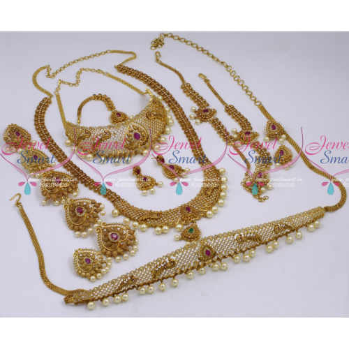 BR18163 Antique Matte Dull Gold Finish Bridal Full Jewellery Set Shop Online