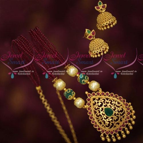 NL17975 Crystal Beads Mala Hand Beaded Fashion Jewellery Gold Plated Pendant Earrings