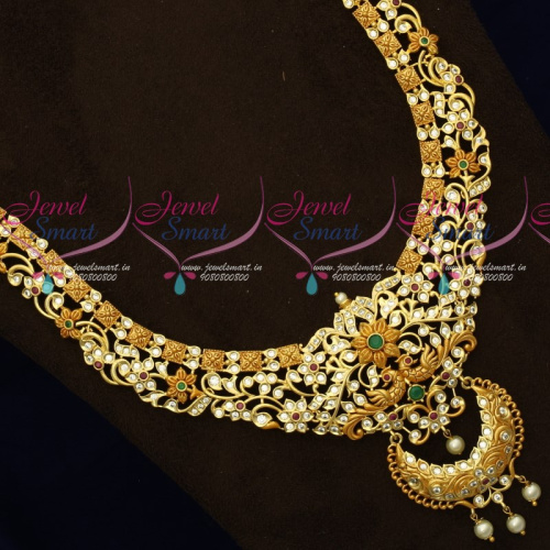 NL18136 Latest Fashion Jewellery Dual Gheru Matte Gold Peacock AD Stones Haram Set