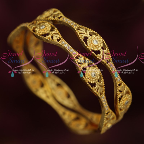 B18010 Latest Trendy Imitation Jewellery South Indian Gold Covering AD Bangles