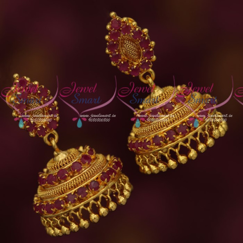 J18311 Ruby Stones South Indian Woven Design Imitation Jhumka Daily Wear Jewellery
