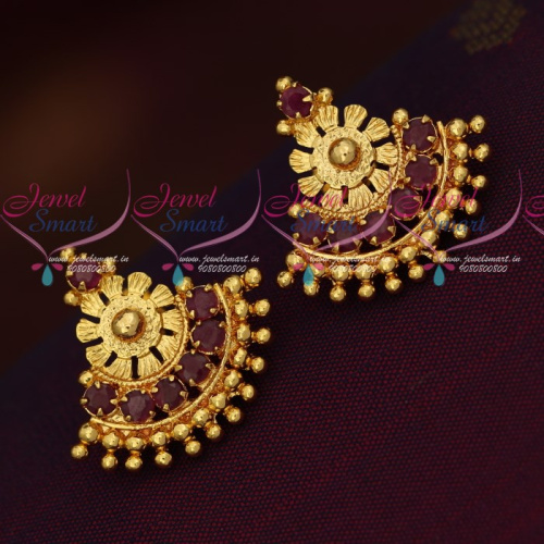 ES0757 South Traditional Screwback Ruby Earrings Gold Finish Jewellery Online
