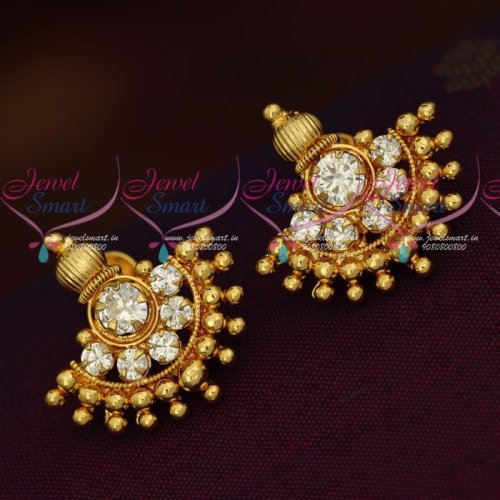 ER18298 Gold Covering South Indian Screwlock Daily Wear Earrings AD Stones Handmade Designs