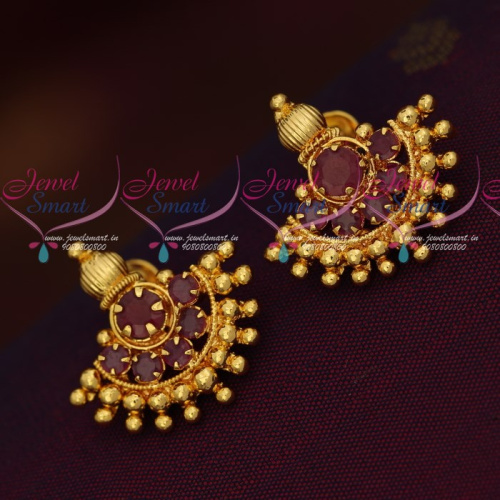 ER18299 Gold Covering South Indian Screwlock Daily Wear Earrings AD Stones Handmade Designs