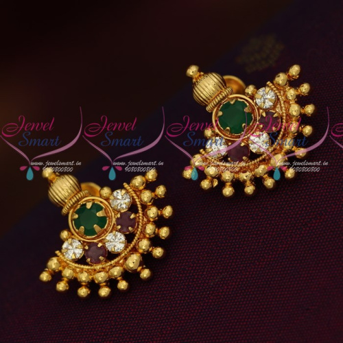 ER18300 Gold Covering South Indian Screwlock Daily Wear Earrings AD Stones Handmade Designs