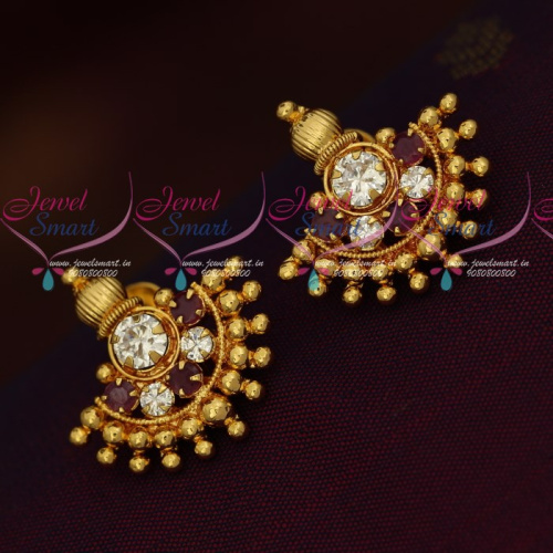 ER18301 Gold Covering South Indian Screwlock Daily Wear Earrings AD Stones Handmade Designs