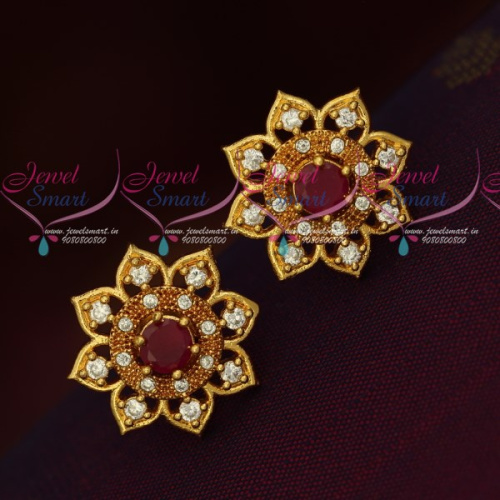 ER13562R Ruby South Indian Traditional Gold Design Daily Wear Stone Ear Studs Semi Precious Online