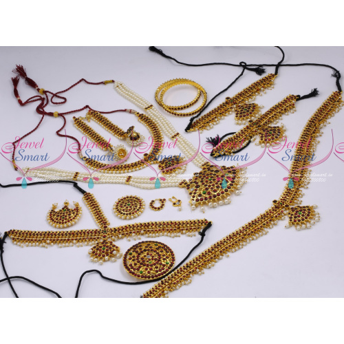 D18117 Classical Bharathanatiyam Dance Jewellery Set Multi Colour Stones Traditional Low Price Ornaments