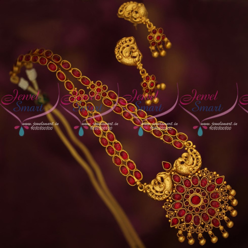 NL17990 South Indian Kemp Red Oval Stones Traditional Design Necklace Set Online
