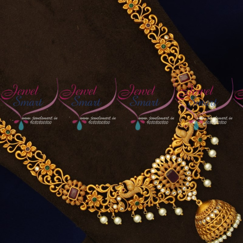 NL18137 Floral Jewellery Collections Matte Gold Plated Haram AD Stones Latest Imitation