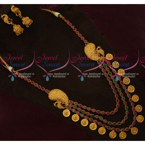 NL18232 Multi Strand Semi Precious AD Stones Haram Latest Temple Jewellery Matte Finish