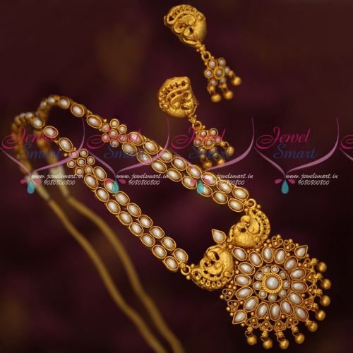 NL17998 Oval Pearls Double Strand South Indian Traditional Jewellery Set Online