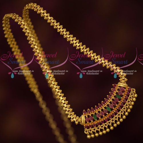 CS18338 Latest Gold Covering Imtiation Jewellery Ghajiri Chain Pendant Ruby Emerald Stones
