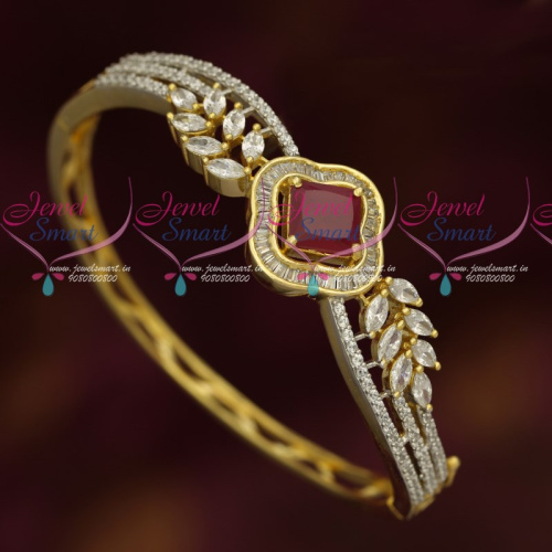 B18213 American Diamond Fashion Jewellery Ruby White Kada Bracelets Clip Open
