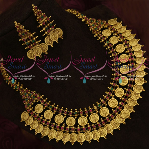 NL18288 Traditional Gold Design Temple Broad Kemp Coin Necklace Latest Collections