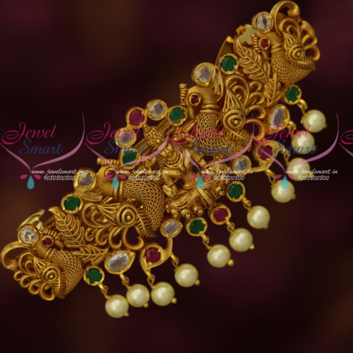 H18226 Multi Colour AD Polki Stones Temple Intricately Designed Hair Clips Online