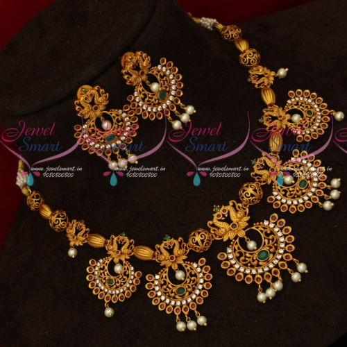 NL18465 Chand Bali Necklace Matching Earrings Latest Matte Antique AD Jewellery Online