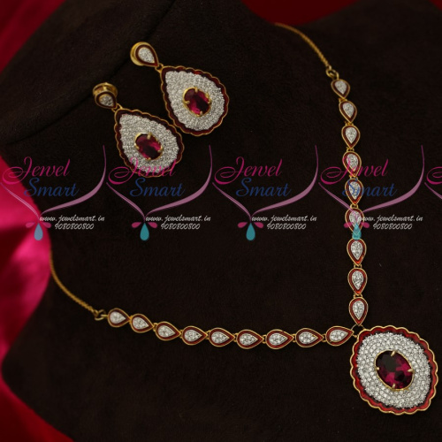 NL18600 Beautiful CZ White Fushcia Meenakari Work Exclusive Jewellery Online
