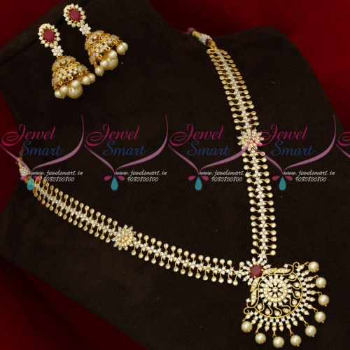 NL18593 American Diamond Fashion Jewellery Medium Haram Latest Gold Plated Collections