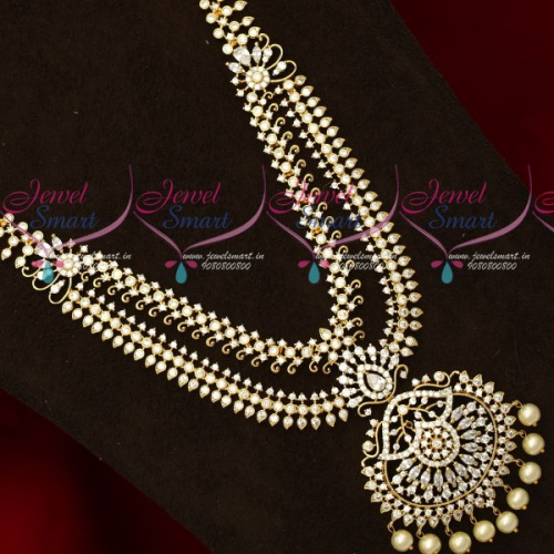 NL18617 AD White Stones Double Layer Gold Plated Imitation Jewellery New Design Long Necklace
