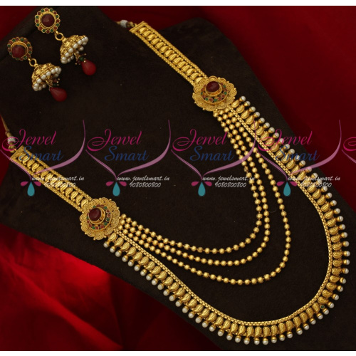 NL18631 Antique Gold Plated Multi Layer Mango Beads Haram Jhumka Fashion Jewellery Designs