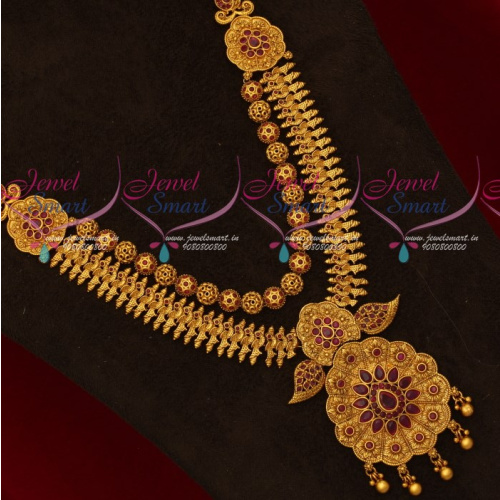 NL18479 Ruby Stones Gold Design Intricately Finished Medium Haram Latest Multi Layer Jewellery Collections