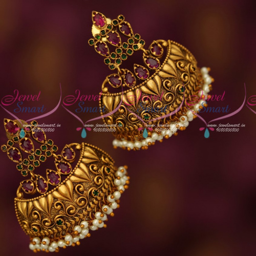 J18435 Kemp Stylish Half Jhumka Pearl Drops Broad Fancy Design Collections