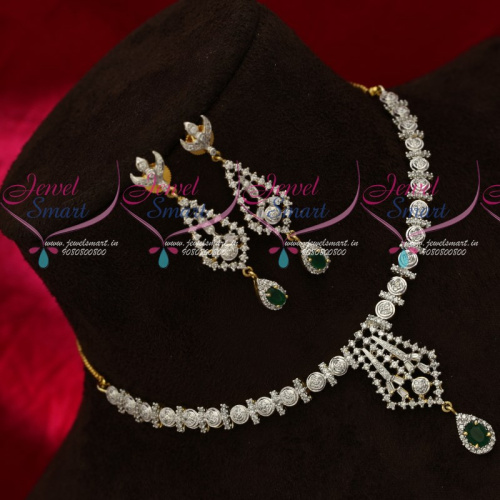 NL18598 AD White Emerald Two Tone Gold Silver Plated Diamond Finish Necklace Set Online