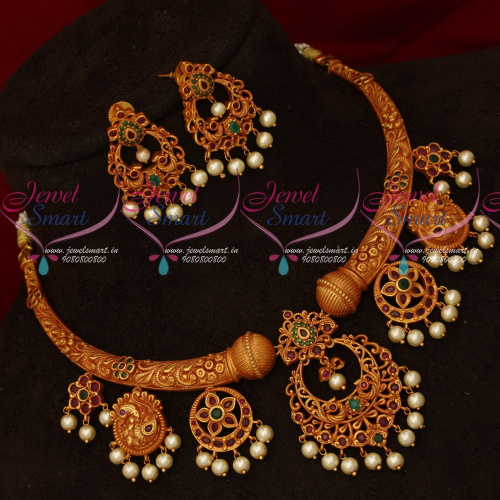 NL18464 Nakshi Handwork Gheru Reddish Chandbali Gold Design Exclusive Jewellery Designs