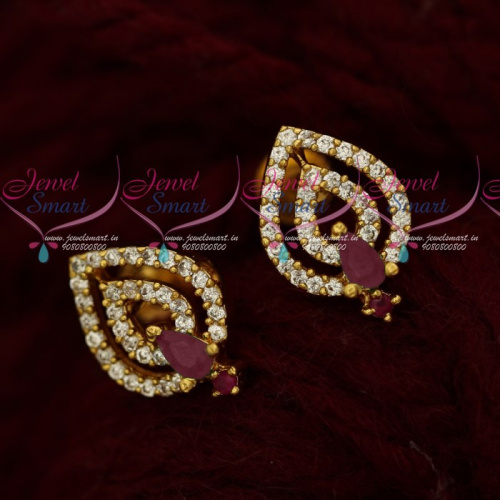ER13556RW Daily Wear AD Jewelry Ear Studs Ruby White Light Weight Designs Online