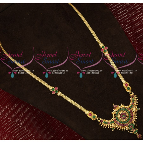 NL18531 Ruby Emerald Long Necklace South Indian Daily Wear Haram Online