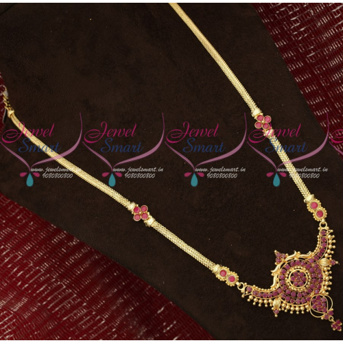 NL18532 Gold Plated Long Necklace South Indian Daily Wear Ruby Stones Haram Online