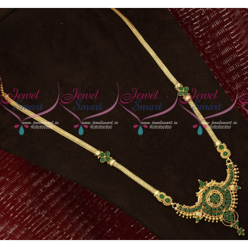 NL18533 Emerald Green Gold Plated Long Necklace South Indian Daily Wear Haram Online