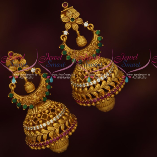 J18449 Gold Design Jhumka Earrings Matte Antique AD Stones Jewellery Latest Online
